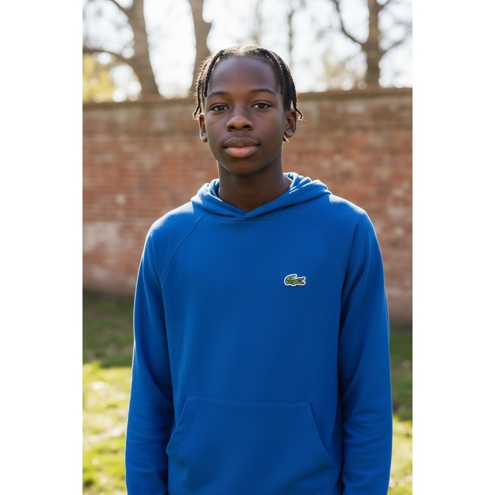 Lacoste Mens Blue Long Sleeve‎ Hooded T-Shirt Raglan Pullover Logo Hoodie